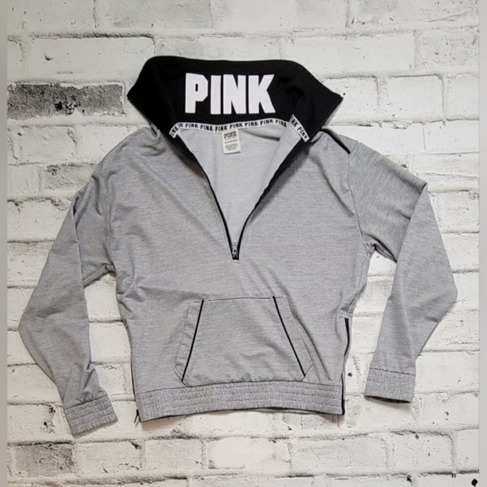 PINK Victoria’s Secret Cropped Hoodie Quarter Zip Logo XS